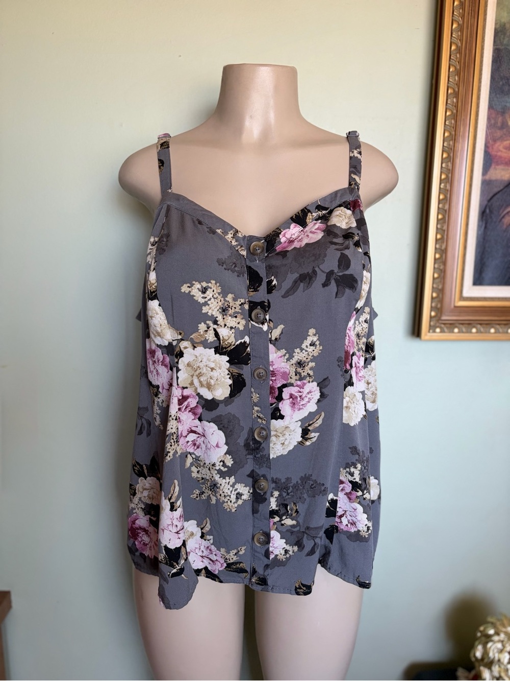 Torrid Gray Pink Floral Camisole Tank Top Size 3 Boho Chic Feminine Cottagecore - Picture 2 of 16